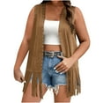 thumbnail image 1 of FAVIPT Womens Fringe Vest Faux Suede Tassel Ethnic Outfits Rivet Western Hippie 70s Cowgirl Cardigan Casual Sleeveless Tops Brown,XL, 1 of 8