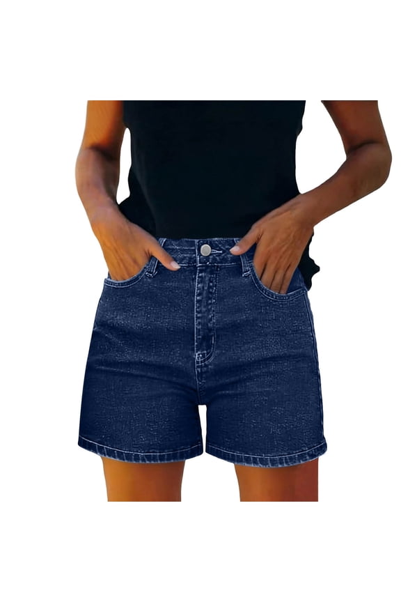 Womens High Waisted Denim Shorts Casual Summer Dressy 5 Inch Jorts Stretchy Relaxed Fit Pockets Jean Shorts Blue,M