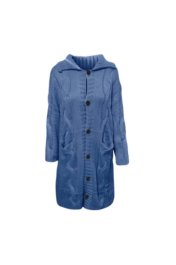 Womens Hooded Long Cardigans Chunky Cable Knit Thick Sweater Coat Knitted Open Front Cardigan Sweater Outerwear 2025 Blue,XXXL