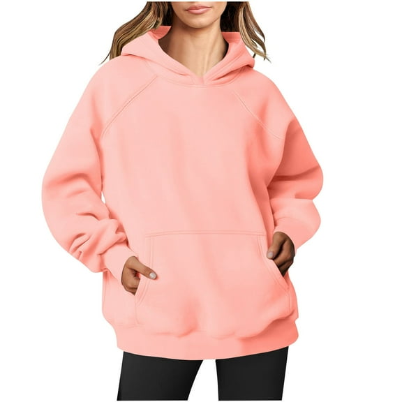 FAVIPT Womens Hoodie Plain Hoodies for Women Pullover Long Sleeve Oversized Pullover Y2K Hoodie Fall Winter Sweatshirt with Pocket 2024 Pink,M