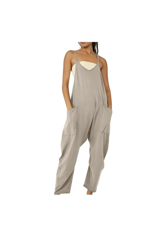 Women's Loose Casual V Neck Sleeveless Jumpsuits Adjustable Spaghetti Straps Harem Long Pants Overalls with Pockets