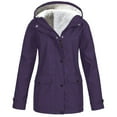 thumbnail image 1 of FAVIPT Womens Lined Windbreaker Jacket Fleece Lined Raincoat for Women Waterproof with Hood Plus Size Solid Color Lightweight Outdoor Windbreaker Jacket Outerwear Purple,XXXXL, 1 of 7