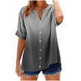 thumbnail image 1 of FAVIPT Womens Linen Summer Tops Short Sleeve Button Up Shirts Gradient Print V Neck Blouses Casual Loose Fashion 2025 Tunic Tees Black,XXL, 1 of 5