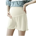 thumbnail image 1 of FAVIPT Womens Maternity Shorts Plus Size Ice Silk Over Belly Lace Hem Ribbed Shorts Solid Lightweight Anti-Chafing Short Pants Beige,M, 1 of 4