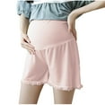 thumbnail image 1 of FAVIPT Womens Maternity Shorts Plus Size Ice Silk Over Belly Lace Hem Ribbed Shorts Solid Lightweight Anti-Chafing Short Pants Pink,XL, 1 of 3