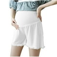 thumbnail image 1 of FAVIPT Womens Maternity Shorts Plus Size Ice Silk Over Belly Lace Hem Ribbed Shorts Solid Lightweight Anti-Chafing Short Pants White,L, 1 of 4