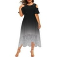 thumbnail image 1 of FAVIPT Womens Maxi Long Sleeve Dresses Plus Size Loose Fit Lace Dresses Short Sleeve Crew Neck Dress Patchwork Ruffle Elegant Dresses 2025 Black,XL, 1 of 5