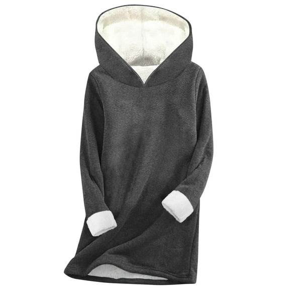 FAVIPT Womens Oversized Hoodies Winter Solid Color Long Sleeve Pullover Sherpa Casual Thick Thermal Tops Oversized Warm Soft Sweatshirt Dark Gray,S