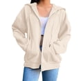 thumbnail image 1 of FAVIPT Womens Oversized Zip Up Hoodie Fleece Soft Warm Hooded Sweatshirt Raglan Long Sleeve Drawstring Jackets with Pockets 2025 Beige,XXXL, 1 of 6
