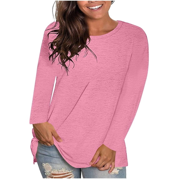 FAVIPT Womens Plus Size Athletic Tops Long Sleeve Crew Neck Plain Shirts Casual Loose Basic Pullover Tunic Tees 2025 Purple,XXXL