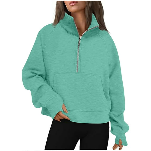 FAVIPT Womens Plus Size Half Zip Sweatshirt Fleece Stand Collar Cropped Sweatshirt 2025 Fall Fashion Outfits for Tenn Girls Blue,XXXXXL