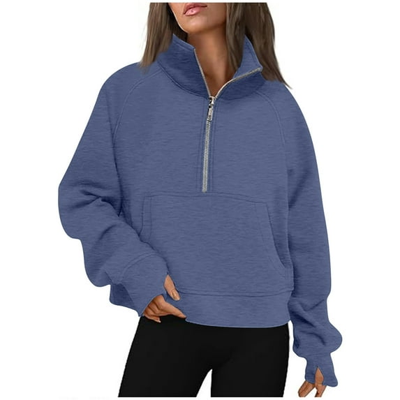 FAVIPT Womens Plus Size Half Zip Sweatshirt Fleece Stand Collar Cropped Sweatshirt 2025 Fall Fashion Outfits for Tenn Girls Navy,XXXXXL