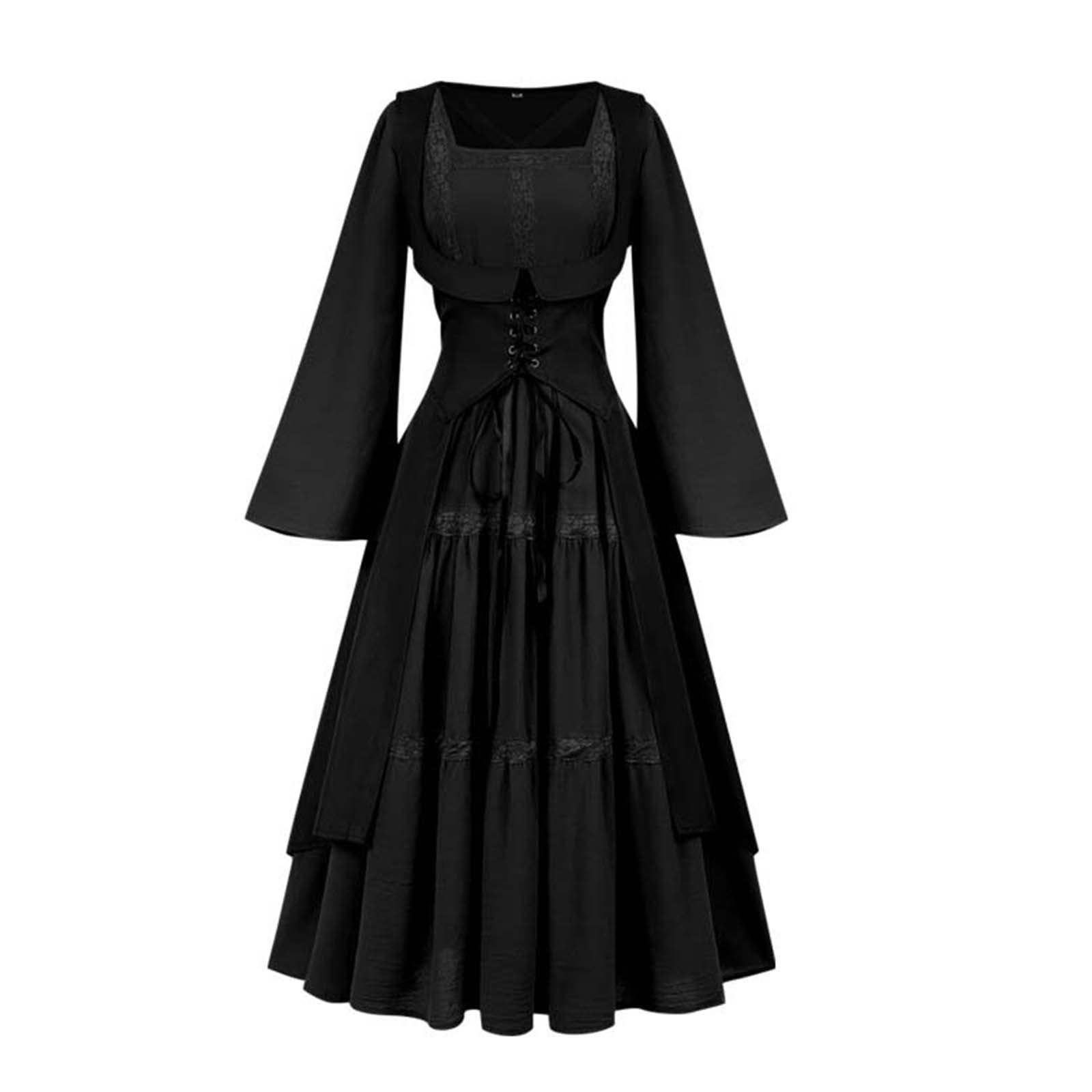FAVIPT Womens Plus Size Halloween Dress Two Piece Vintage Corset Dress Set  Medieval Renaissance Gown Costumes Lace Up Squareneck Dress Black,XXL -  Walmart.com