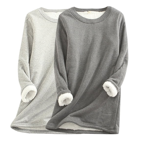 FAVIPT Womens Plus Size Lined Sweatshirt Winter Soft Sherpa Fleece Pullover Crewneck Solid Color Sweatshirts Thermal Warm Loungewear Tunic Tops Pack of 2 Dark Gray,XXL