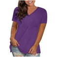 thumbnail image 1 of FAVIPT Womens Plus Size Tops Short Sleeve Plain V Neck Blouses Workout Yoga Vacation Shirts Chest Pocket 2025 Tees Purple,M, 1 of 4