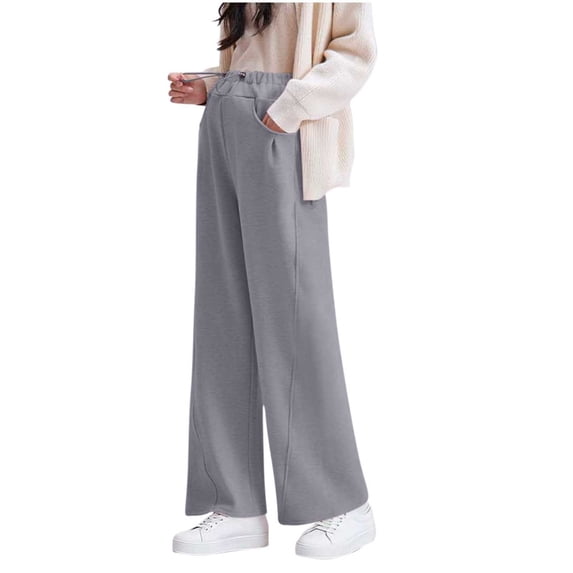 FAVIPT Womens Postpartum Pants Over The Belly Elastic Waist Pants Solid Straight Wide Leg Pant with Drawstring Gray,XL