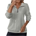 thumbnail image 1 of FAVIPT Womens Quilted 1/4 Zip Sweatshirt Lapel Plain Tops Small Dough Twists Jacquard Pullover Long Sleeve Casual Loose Pockets Outfits 2025 Gray,XL, 1 of 6