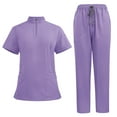 thumbnail image 1 of FAVIPT Womens Scrub Sets Nurse Workwear Scrubs Sets Short Sleeve Quarter Zip Stretch Scrub Top Elastic Waist Scrub Pant with Multi Pockets 2025 Purple,XXL, 1 of 3