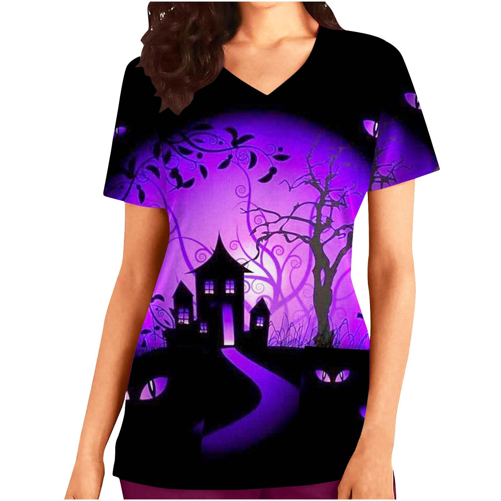 FAVIPT Womens Scrubs Tops Clearance Sale,Halloween Scrub Tops Women