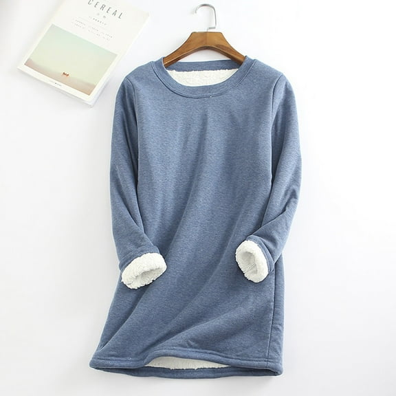 FAVIPT Womens Sherpa Lined Fleece Crewneck Sweatshirt Pullover Winter Warm Loungewear Tunic Tops Plush Long Sleeve Sweaters Blue 5XL