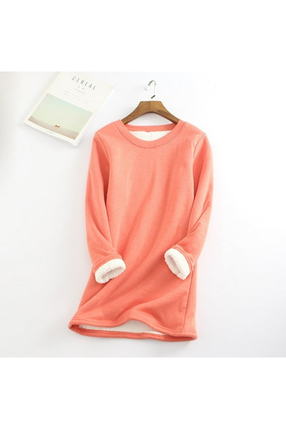 Womens Sherpa Lined Fleece Crewneck Sweatshirt Pullover Winter Warm Loungewear Tunic Tops Plush Long Sleeve Sweaters Pink L