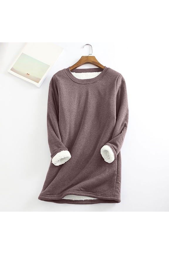 Sherpa Lined Sweatshirt Women Womens Winter Soft Sherpa Fleece Lined Pullover Crewneck Solid Color Sweatshirt Long Sleeve Thermal Tops Pink,XXL