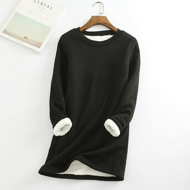 FAVIPT Womens Sherpa Lined Sweatshirts Casual Crewneck Fleece Pullover Winter Warm Thick Long Sleeve Underwear Basic Tops Black XL