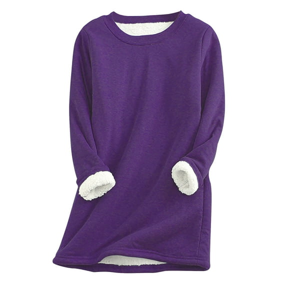 FAVIPT Womens Sherpa Lined Sweatshirts Casual Crewneck Fleece Pullover Winter Warm Thick Long Sleeve Underwear Basic Tops Purple XL