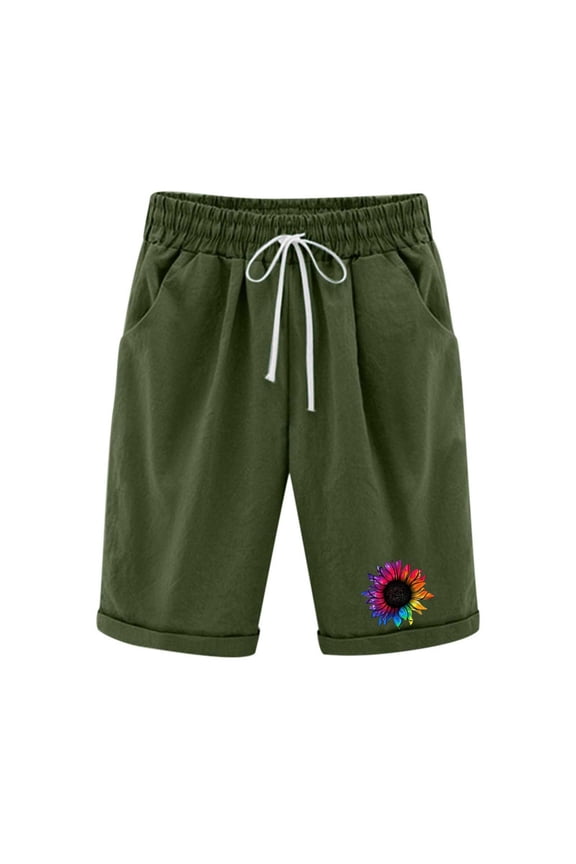 Womens Shorts Trendy 2024,Bermuda Shorts for Women Knee Length Long Cotton Sweat Knit Shorts Pull On Walking Lounge Shorts with Pocket,Army Green,M