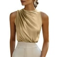 thumbnail image 1 of FAVIPT Womens Solid Color Satin Top One-Shoulder Asymmetrical Ruched Shirts Elegant Casual Office Blouses Beige,L, 1 of 8