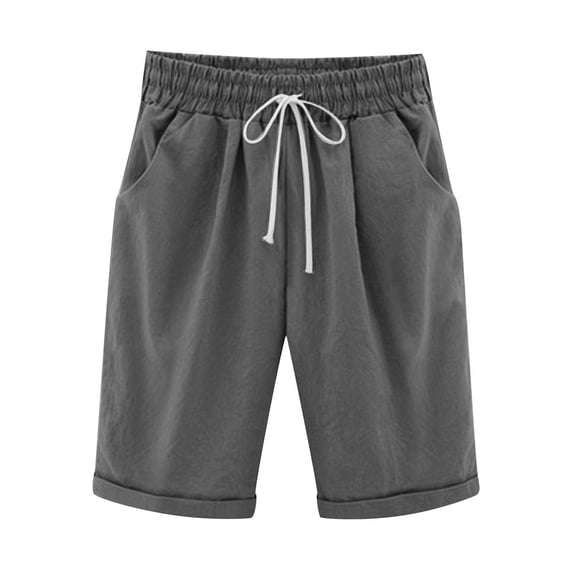 FAVIPT Womens Spring Fashion 2024 Shorts,Bermuda Shorts for Women Knee Length Long Cotton Linen Shorts Solid Pull On Walking Lounge Shorts with Pocket,Gray,L