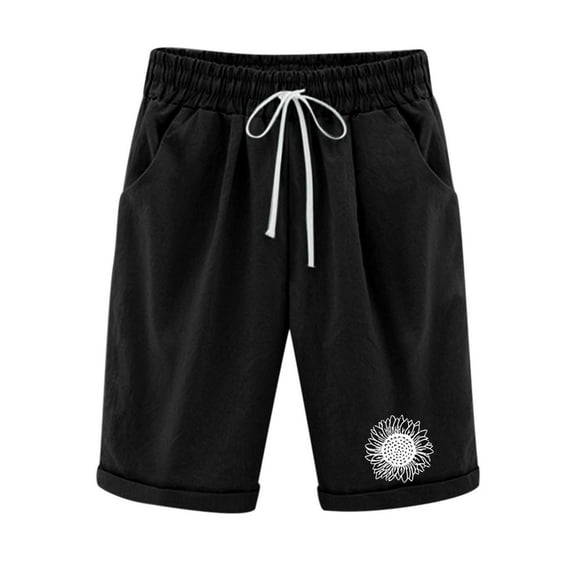 FAVIPT Womens Spring Shorts 2024,Bermuda Shorts for Women Knee Length Long Cotton Sweat Knit Shorts Pull On Walking Lounge Shorts with Pocket,Black,L