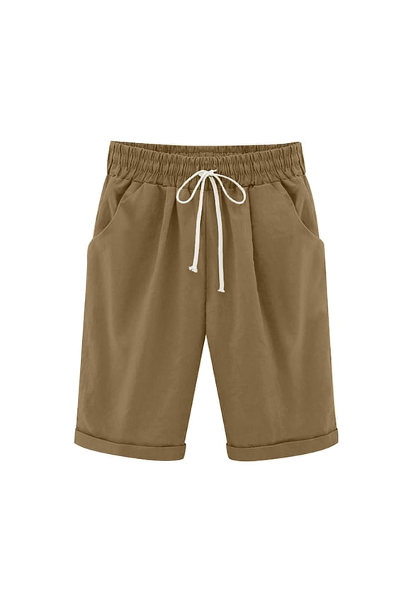 Womens Summer Shorts 2024,Bermuda Shorts for Women Knee Length Long Cotton Sweat Knit Shorts Pull On Walking Lounge Shorts with Pocket,Coffee,L