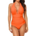 thumbnail image 1 of FAVIPT Womens Swimsuits One Piece with Chest Pad Bathing Suits Tummy Control Monokini Bikini Solid Slimming Halter V Neck Swimsuits, 1 of 2
