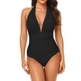 thumbnail image 1 of FAVIPT Womens Swimsuits One Piece with Chest Pad Bathing Suits Tummy Control Monokini Bikini Solid Slimming Halter V Neck Swimsuits, 1 of 2