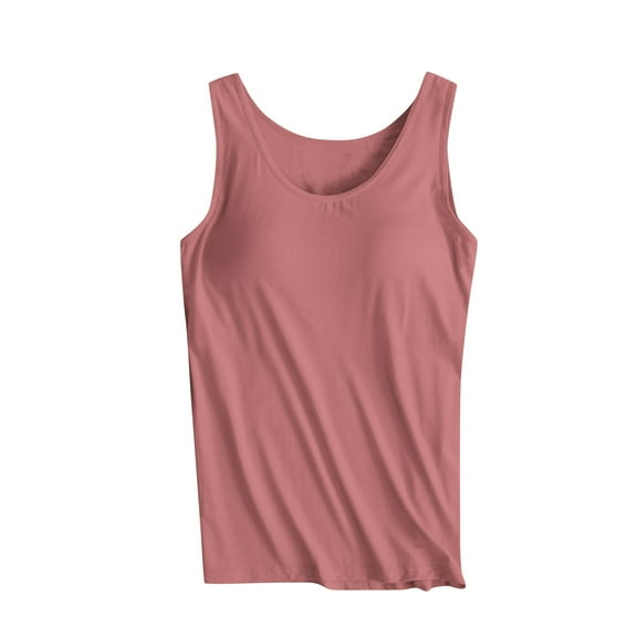 FAVIPT Womens Tank Tops with Built in Bra Padded,Women's Basic Solid Camisole T-Shirts Underwear Stretch Casual Tank Tops 2024,Red,XXXXL