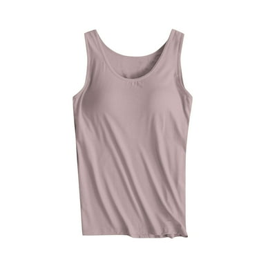 FAVIPT Womens Tank Tops with Built in Shelf Bra,Women's Tanks & Camis 2024 Shelf Bra Tank Tops Plus Size Camisole Basic T-Shirts,Coffee,XXL