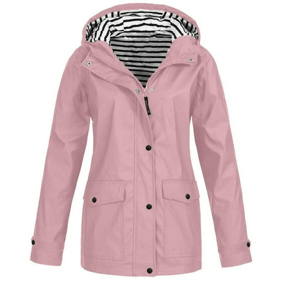 FAVIPT Womens Thin Winter Coat Full Zip Hooded Raincoats Long Sleeve Plain Lightweight Jackets Waterproof Sun-Protective Coats 2025 Pink,S