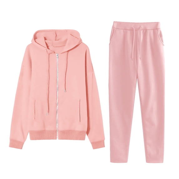 FAVIPT Womens Track Suits 2 Piece Set with Hoodie Full Zip Lounge Jacket Workout Jogger Baggy Sweatpant Lounge Fall Fashion 2025 Sweatsuit with Pockets Pink,XXL