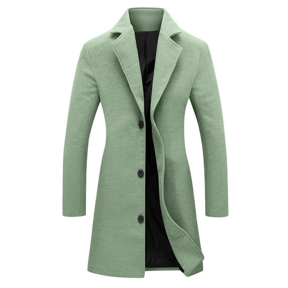 FAVIPT Womens Trench Coat Wool Blend Lapel Notched Collar Peacoat Inner Lining Single Breasted Outerwear Casual Loose Mid Long Jackets 2025 Fall Winter Coat Green,S