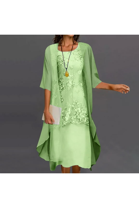 Womens Two-Piece Set Floral Print Midi Dress with Cardigan Chiffon Sleeveless Plus Size Wedding Guest Dresses,Mother of the Bride Dresses 2024