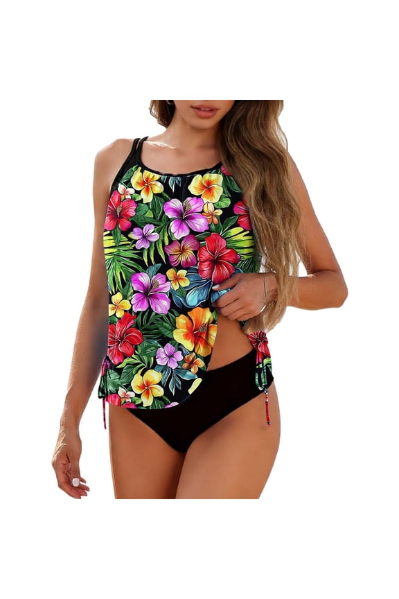 Womens Two Piece Swimwear Sets Ruched Tummy Control Drawstring Tankini Bathing Suit 2026 Red,XXL
