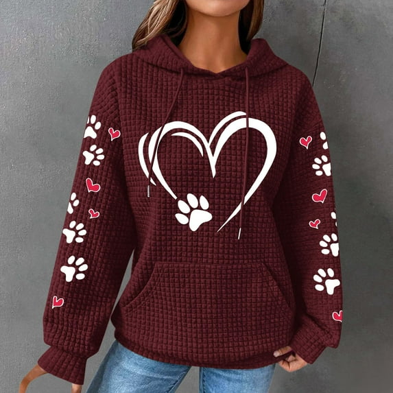 FAVIPT Womens Valentines Day Hoodies Women's Knit Hoodie Sweatshirts for Women Long Sleeve Lightweight Oversized Hoodie Drawstring Pullover Tops Wine,XXL