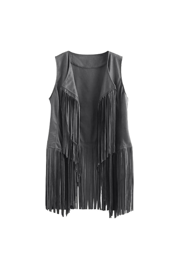 Womens Vintage Western Fringe Vest Tops Plus Size Suede Leather 70s Cowboy Shirt Sleeveless Tassels Cardigan Jackets