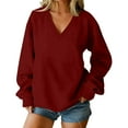 thumbnail image 1 of FAVIPT Womens Vneck Oversized Pullover Long Sleeve Loose Fit Pullover Tops Casual Fashion Relaxed Comfy Loungewear 2025 Wine,XXL, 1 of 6