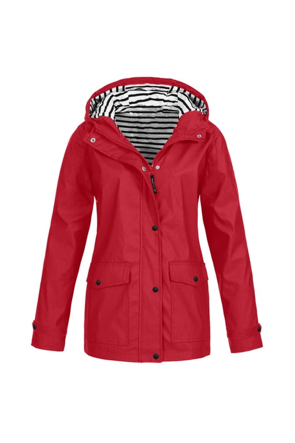 Womens Waterproof Jacket Full Zip Hooded Raincoats Long Sleeve Plain Lightweight Jackets Sun-Protective Slim Fit Coats 2025 Red,S