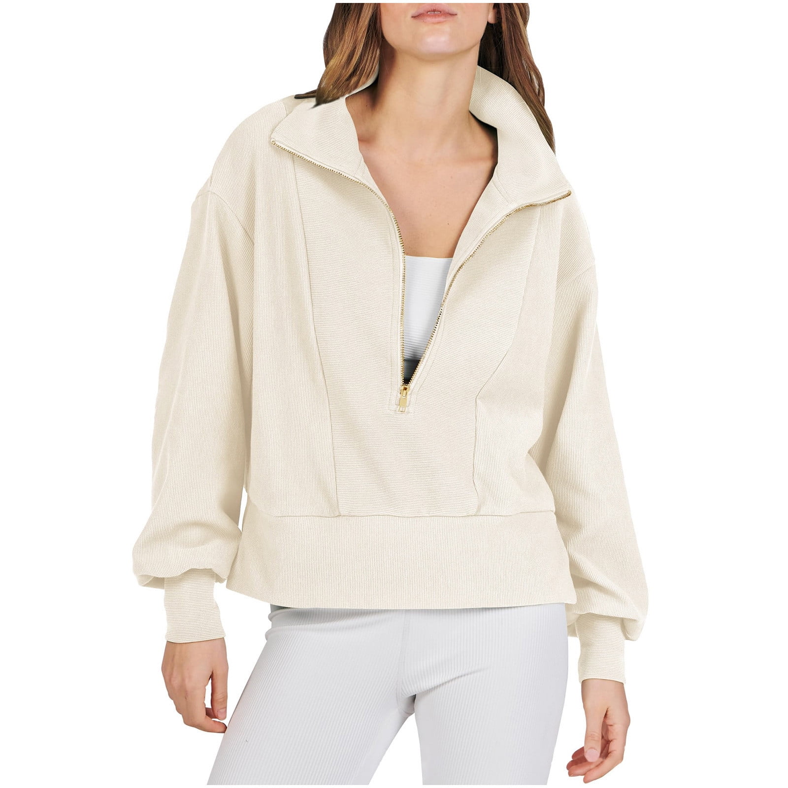 FAVIPT Womens Zip Up Sweatshirt 3 Quarter Zip Lapel Solid Tops ...