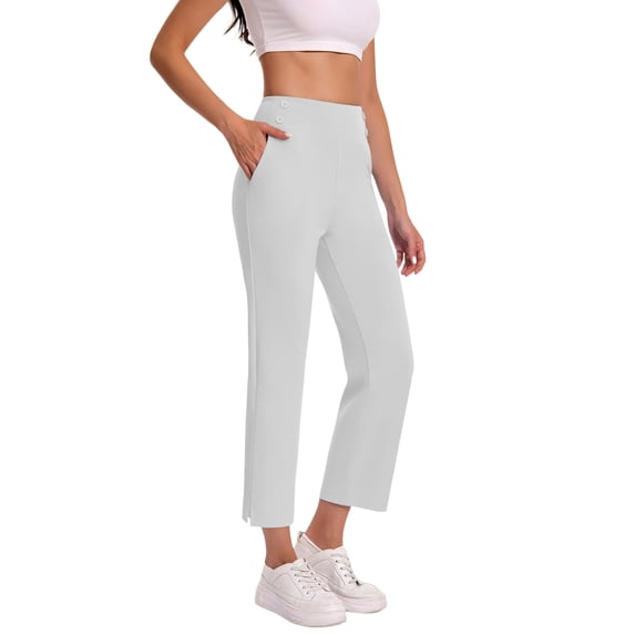 FAVIPT Yoga Dress Pants for Women Straight Leg High Waist Slacks Stretchy Lounge Pants Business Office Work Slacks with Pockets White,XXL