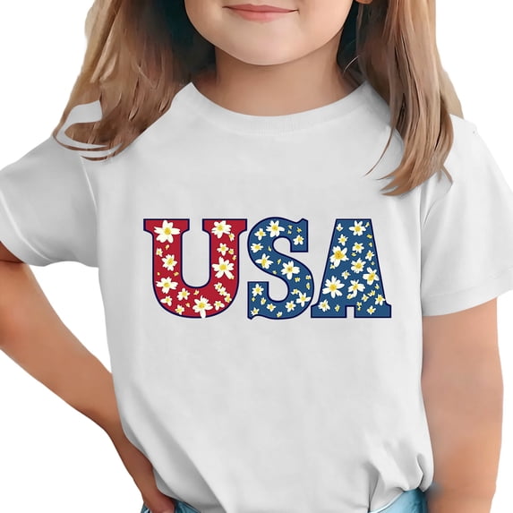 FAVIPT Youth Girls Patriotic Shirt Boys 250 Years America Shirts Stars and Stripes Tee Red White Blue Independence Day Tops White,140