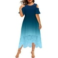 thumbnail image 1 of FAVIPT formal Dresses for Women Summer Patchwork Ruffle Elegant Dresses Short Sleeve Crew Neck Dress Plus Size Loose Fit Lace Dresses 2025 Blue,XXL, 1 of 5